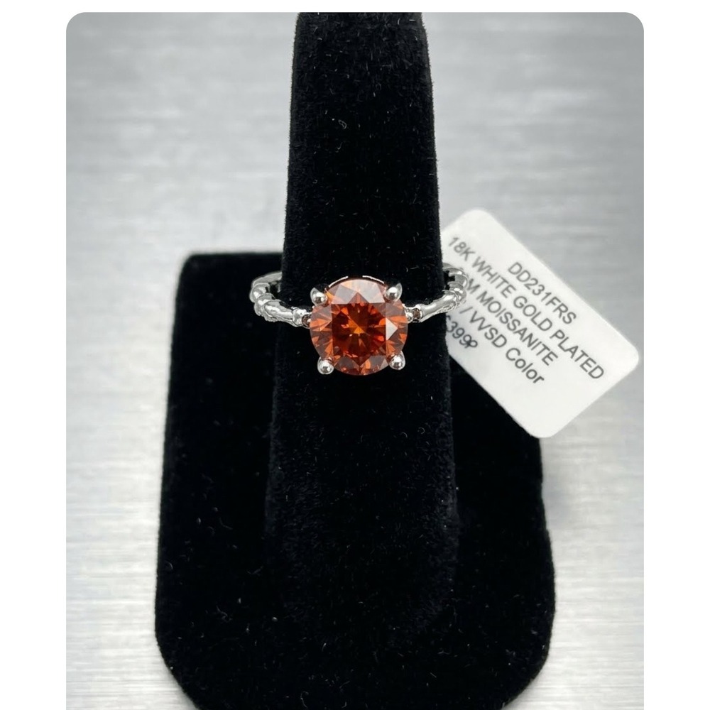 18K White Gold Plated 2.0ct Red Moissanite Solitaire Ring DD231FRS GRA Cert
